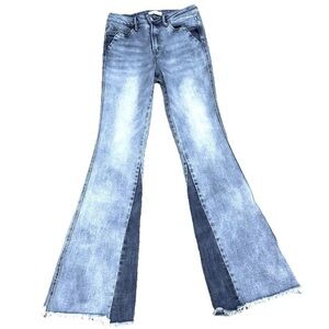 👖💙 ALTAR’D STATE Flare Jeans | Women’s Size 26 | 2-Tone Blue Patchwork, Stretch
